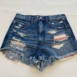 Hollister high-rise cut off denim shorts US flag